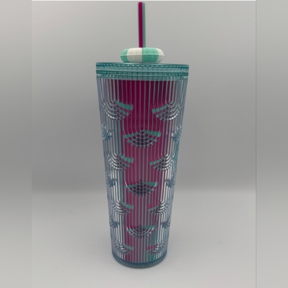 NWT 2025 Starbucks Summer Beach Pool Floaty Straw Topper Pink Blue 24 oz - Picture 2 of 5